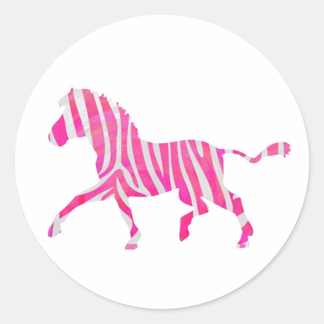 Zebra Hot Pink und White Silhouette Runder Aufkleber (Vorderseite)
