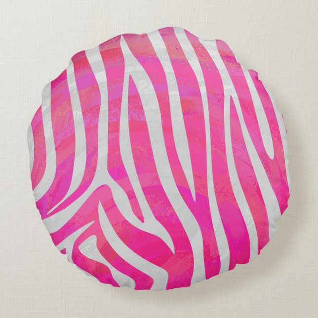 Zebra Hot Pink und White Silhouette Rundes Kissen (Rückseite)