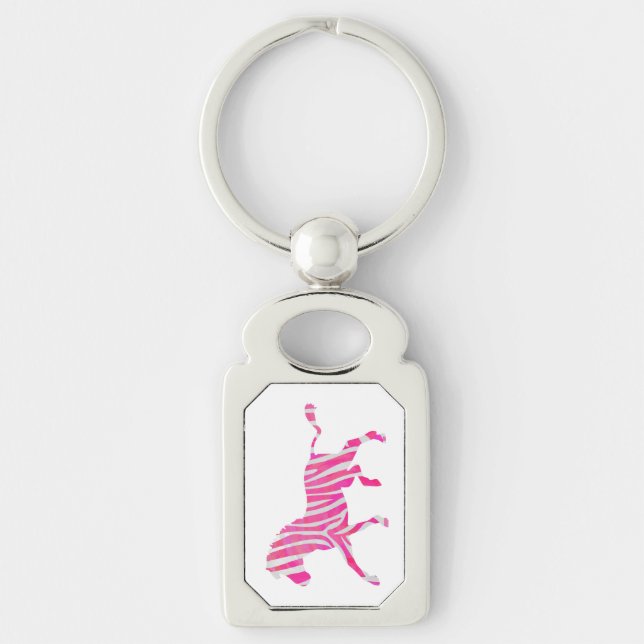 Zebra Hot Pink und White Silhouette Schlüsselanhänger (Vorderseite)