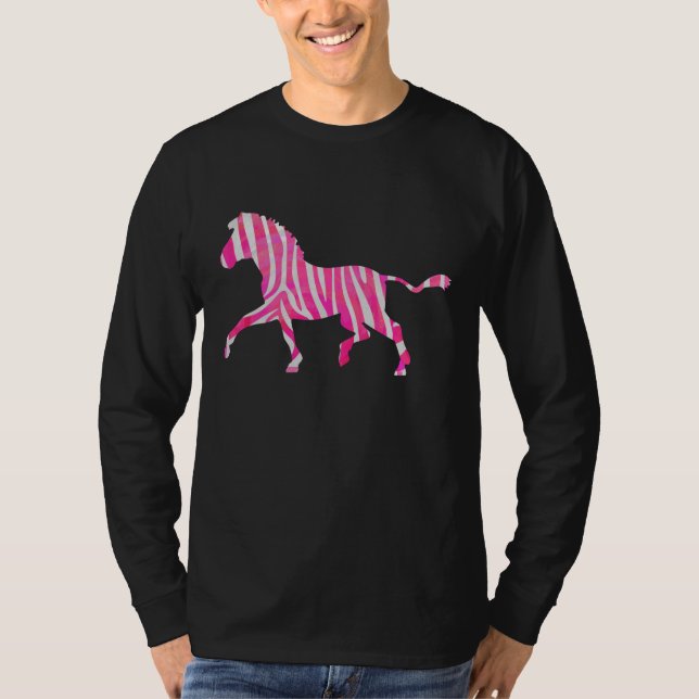 Zebra Hot Pink und White Silhouette T-Shirt (Vorderseite)