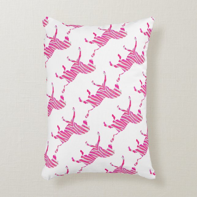 Zebra Hot Pink und White Silhouette Zierkissen (Vorderseite(Vertikal))