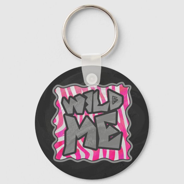 Zebra Hot Pink und White Wild Me Schlüsselanhänger (Vorderseite)