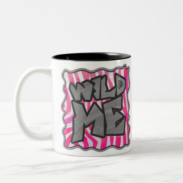 Zebra Hot Pink und White Wild Me Zweifarbige Tasse (Links)