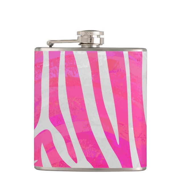 Zebra Hot Rosa und White Print Flachmann (Vorderseite)