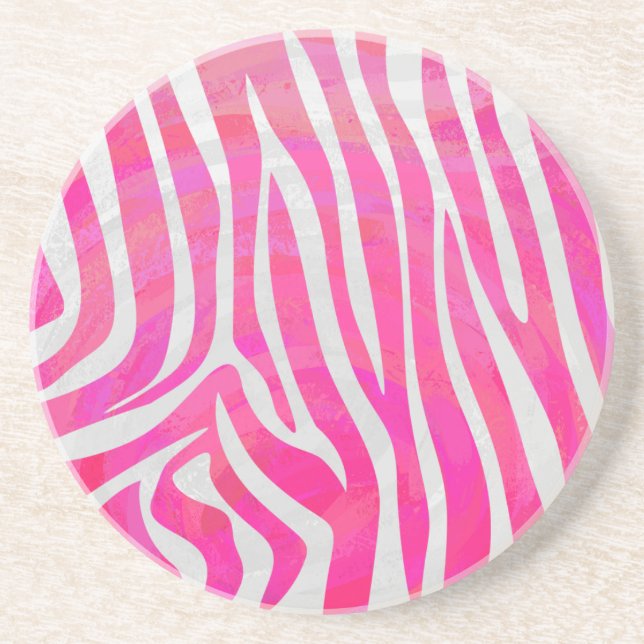 Zebra Hot Rosa und White Print Getränkeuntersetzer (Vorne)