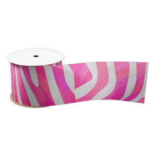 Zebra Hot Rosa und White Print Satinband