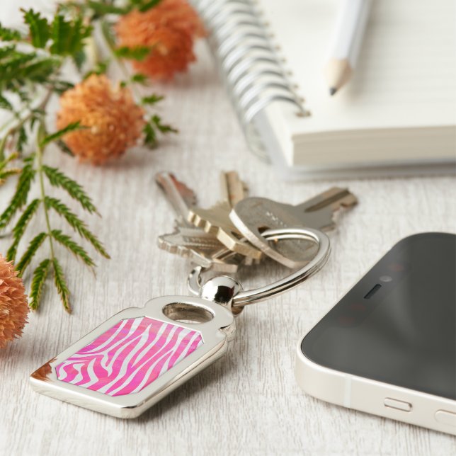 Zebra Hot Rosa und White Print Schlüsselanhänger (Seite)