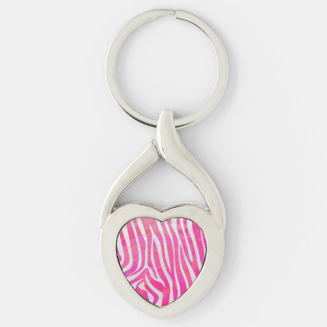 Zebra Hot Rosa und White Print Schlüsselanhänger (Vorderseite)