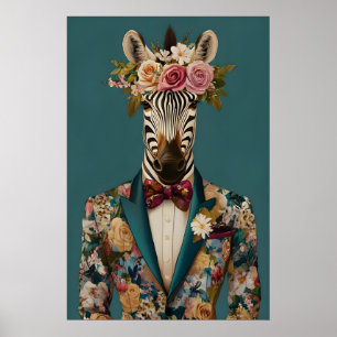 Zebra im Anzug Poster, Zebra Portrait, Zebra Öl Poster
