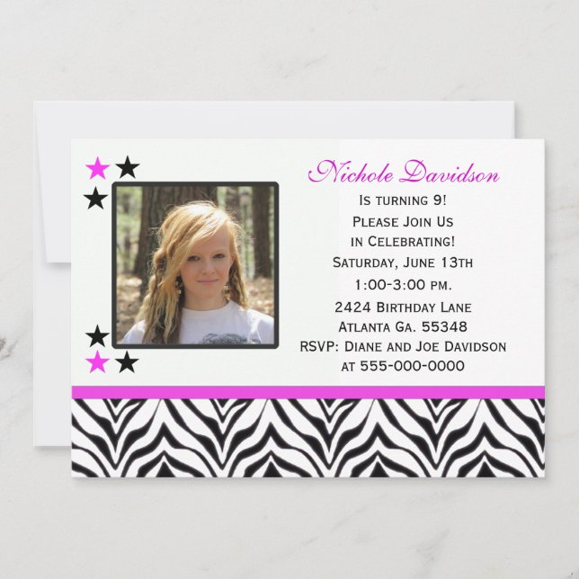 Zebra Imprimer: 9e anniversaire Invitations (Devant)