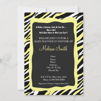 Zebra Imprimer Baby shower Invitation - Jaune
