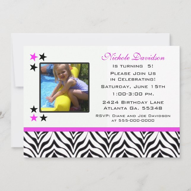 Zebra Imprimer: Invitations à la 5e fête d'anniver (Devant)