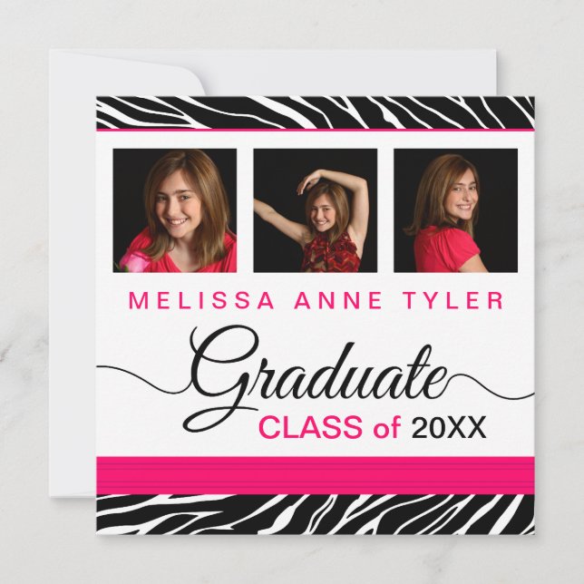 Zebra Imprimer Photo Graduation Invitation (Devant)
