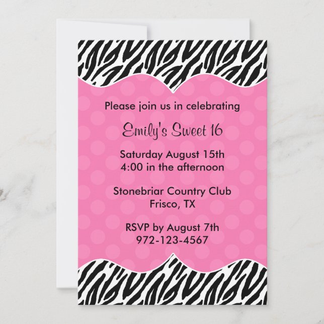 Zebra Imprimer Pink Dot Invitations Annonces (Devant)