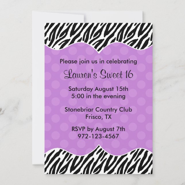 Zebra Imprimer Purple Dot Invitations Annonces (Devant)