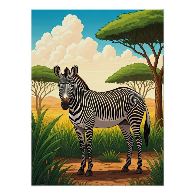 Zebra in der afrikanischen Savanne Poster (Vorderseite)