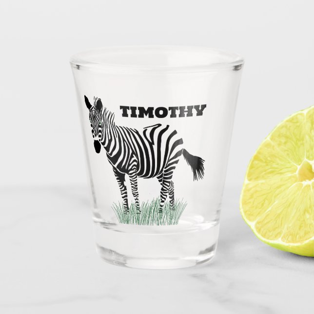 Zebra in der grasrealistischen Illustration Schnapsglas (Vorderseite)