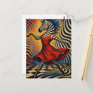 Zebra in einem roten Kleid Fantasy Postkarte