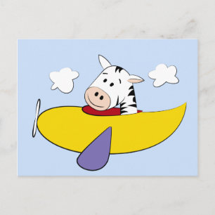 Zebra in farbenfrohen Flugzeugkindern Postkarte