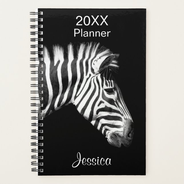 Zebra in Personalisierter Schwarz-Weiß-Bezeichnung Planer (Vorderseite)