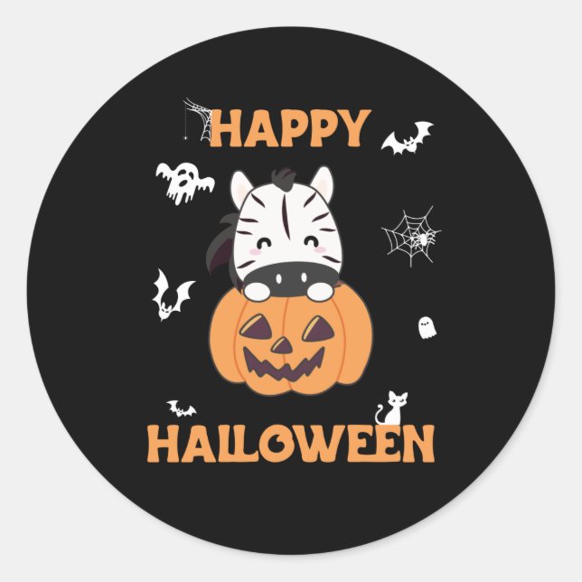 Zebra in Pumpkin Niedlich Zebras Happy Halloween Runder Aufkleber (Vorderseite)