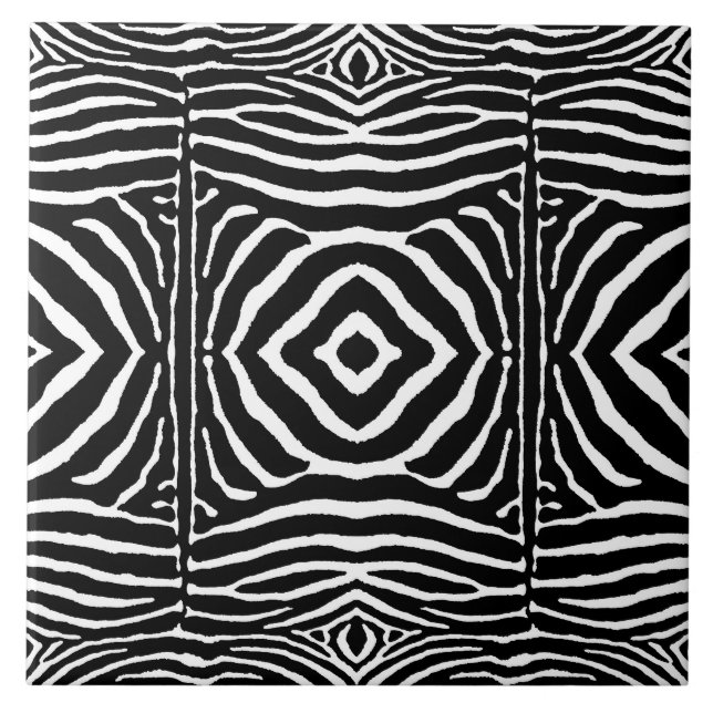 Zebra in Schwarz und Weiß Fliese (Vorderseite)