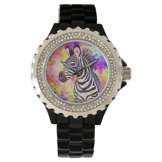 Zebra in Wasserfarbe Armbanduhr (Vorderseite)