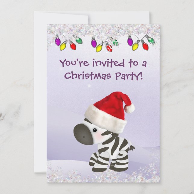 Zebra in Weihnachtsmannmütze, Schnee und Weihnacht Einladung (Vorderseite)