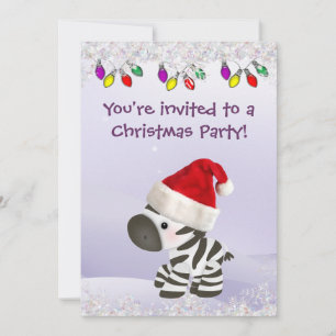 Zebra in Weihnachtsmannmütze, Schnee und Weihnacht Einladung