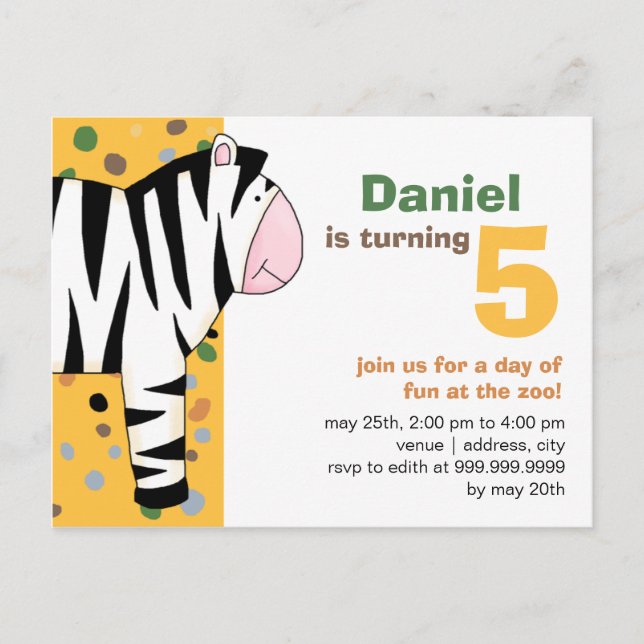 Zebra ・ Invitation d'anniversaire (Devant)