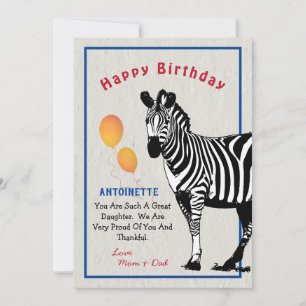 Zebra Jungle Animal Balloons Bonne carte d'anniver