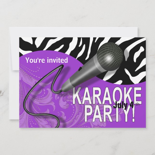 Zebra Karaoke Girls Night Out Party Einladung (Vorderseite)