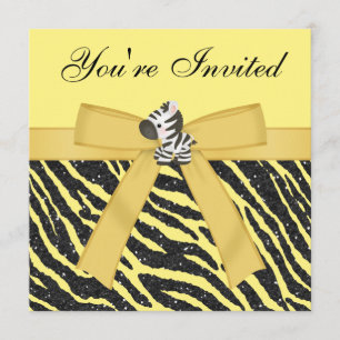 Zebra, kleine Kuchen u. Tier-Druck-Glitzer-Party Einladung