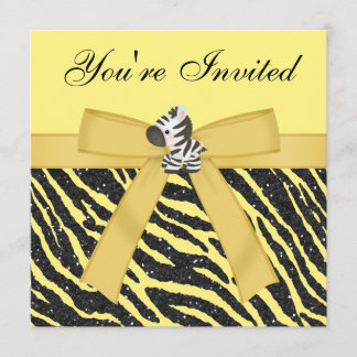 Zebra, kleine Kuchen u. Tier-Druck-Glitzer-Party Einladung