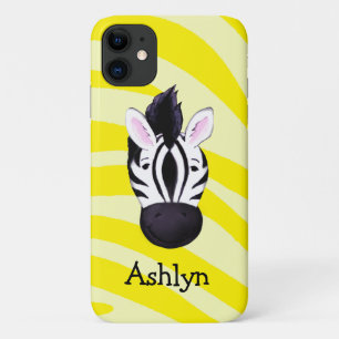 Zebra-Kopf auf gelbem individuelle Name Case-Mate iPhone Hülle