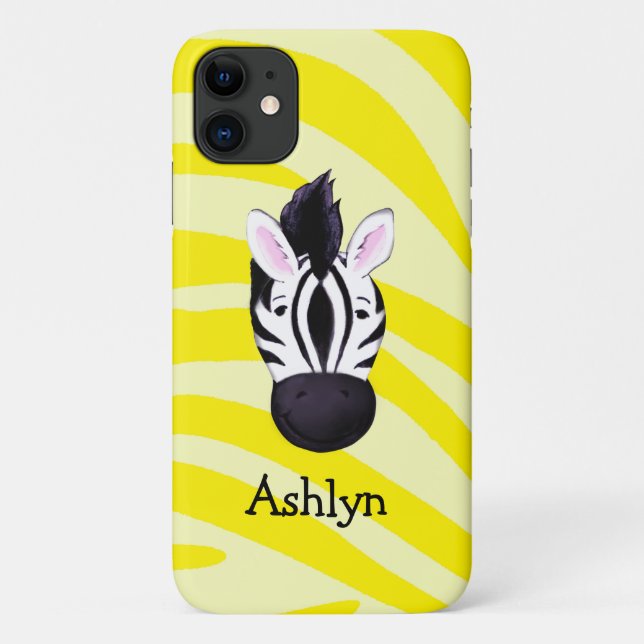 Zebra-Kopf auf gelbem individuelle Name Case-Mate iPhone Hülle (Rückseite)