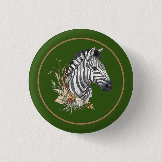 Zebra-Kopf-Savanna-Blume Aquarellbild Button (Vorderseite)
