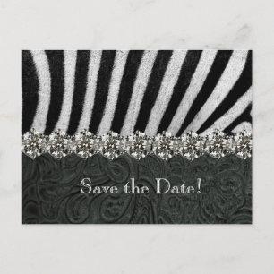 Zebra Kristall Black Leather Save the Date Ankündigungspostkarte