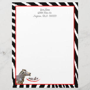 Zebra-Lächeln Schwarz/Weiß/Rote Streifen Briefbogen