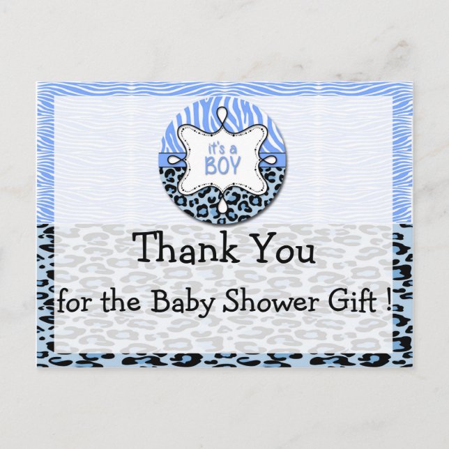 Zebra, Leopard Boy Baby Dusche Danke Postkarten (Vorderseite)