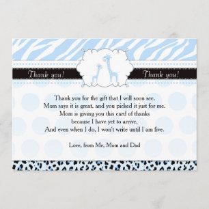 Zebra Leopard Giraffe Babydusche Danke Karte