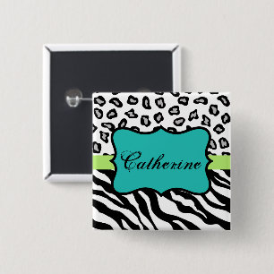 Zebra Leopard Peau Noir Blanc Turquoise Nom Badge