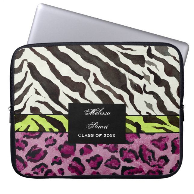 Zebra Leopard Print, Personalisierter Computerschl Laptopschutzhülle (Vorderseite)