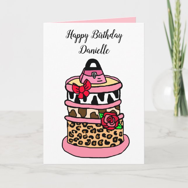 Zebra, Leopard und Giraffe Print Girlie Geburtstag Karte (Vorderseite)