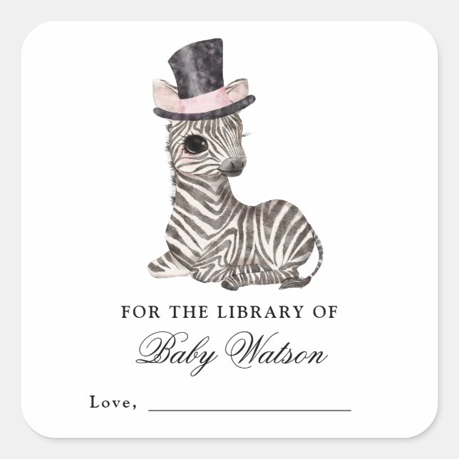 Zebra Library Book Baby Dusche Quadratischer Aufkleber (Vorderseite)