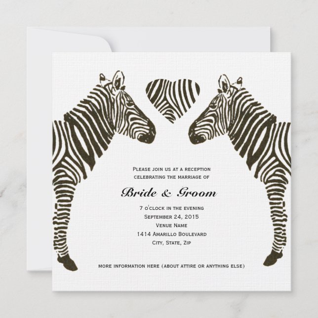 Zebra Liebe Hochzeitsempfang Einladung (Vorderseite)