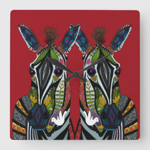 Zebra-Liebe rot Quadratische Wanduhr