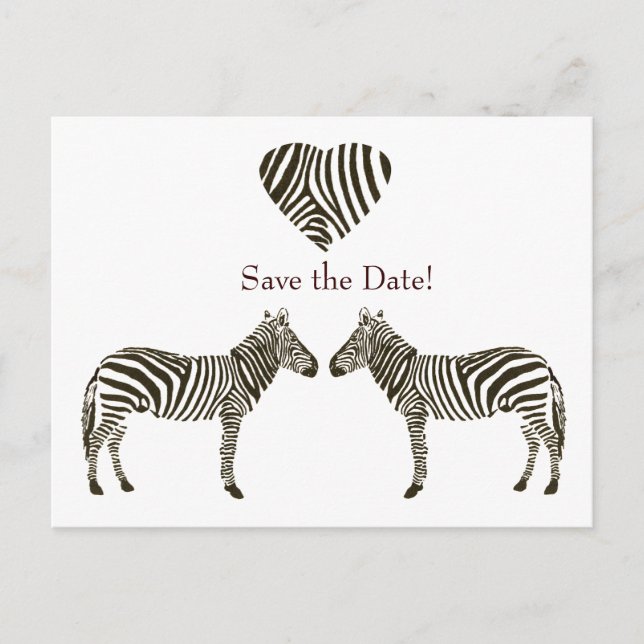 Zebra-Liebe Save the Date Ankündigungspostkarte (Vorderseite)