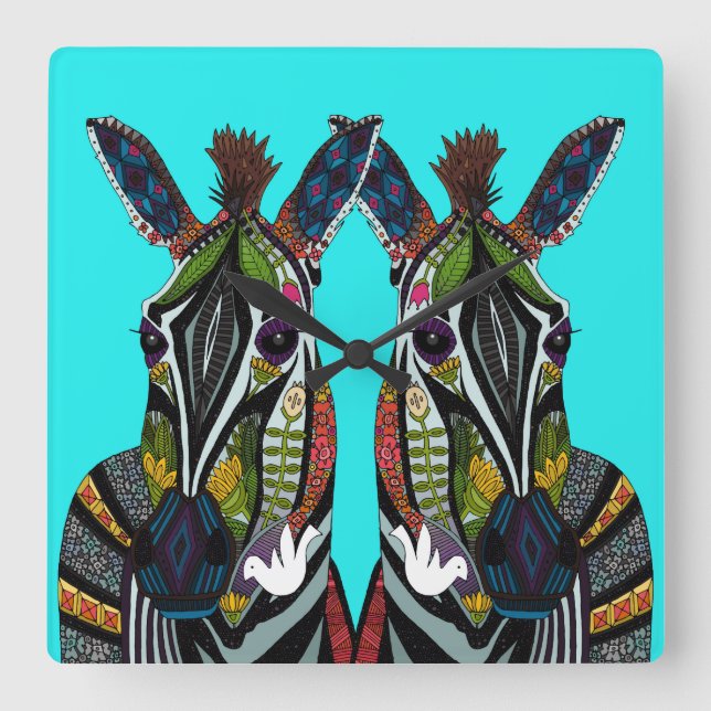 Zebra Liebe türkis Quadratische Wanduhr (Vorderseite)