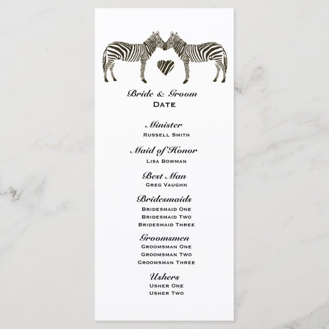 Zebra Liebe Wedding Program Programm (Vorderseite)